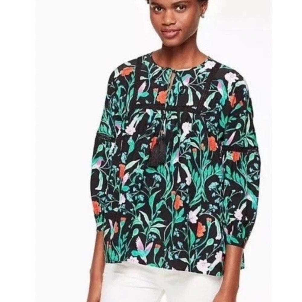 Kate Spade New York 100% Silk Floral Blouse 🌿 XS NWOT